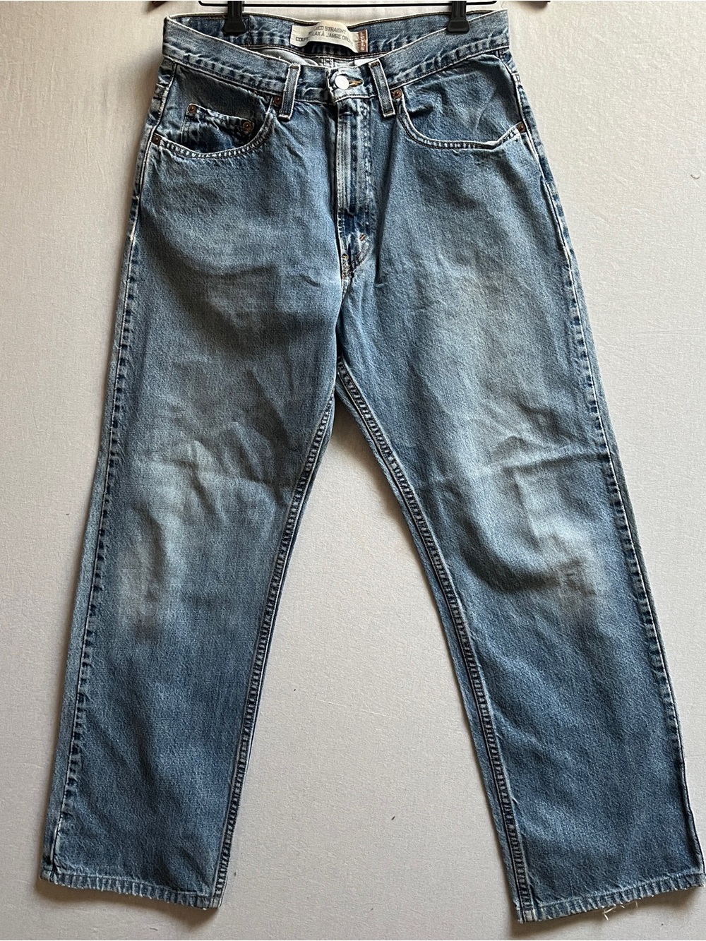 Levis Mens Size 32 Light Wash 100% Cotton Button Fly Raw Hem Jeans
